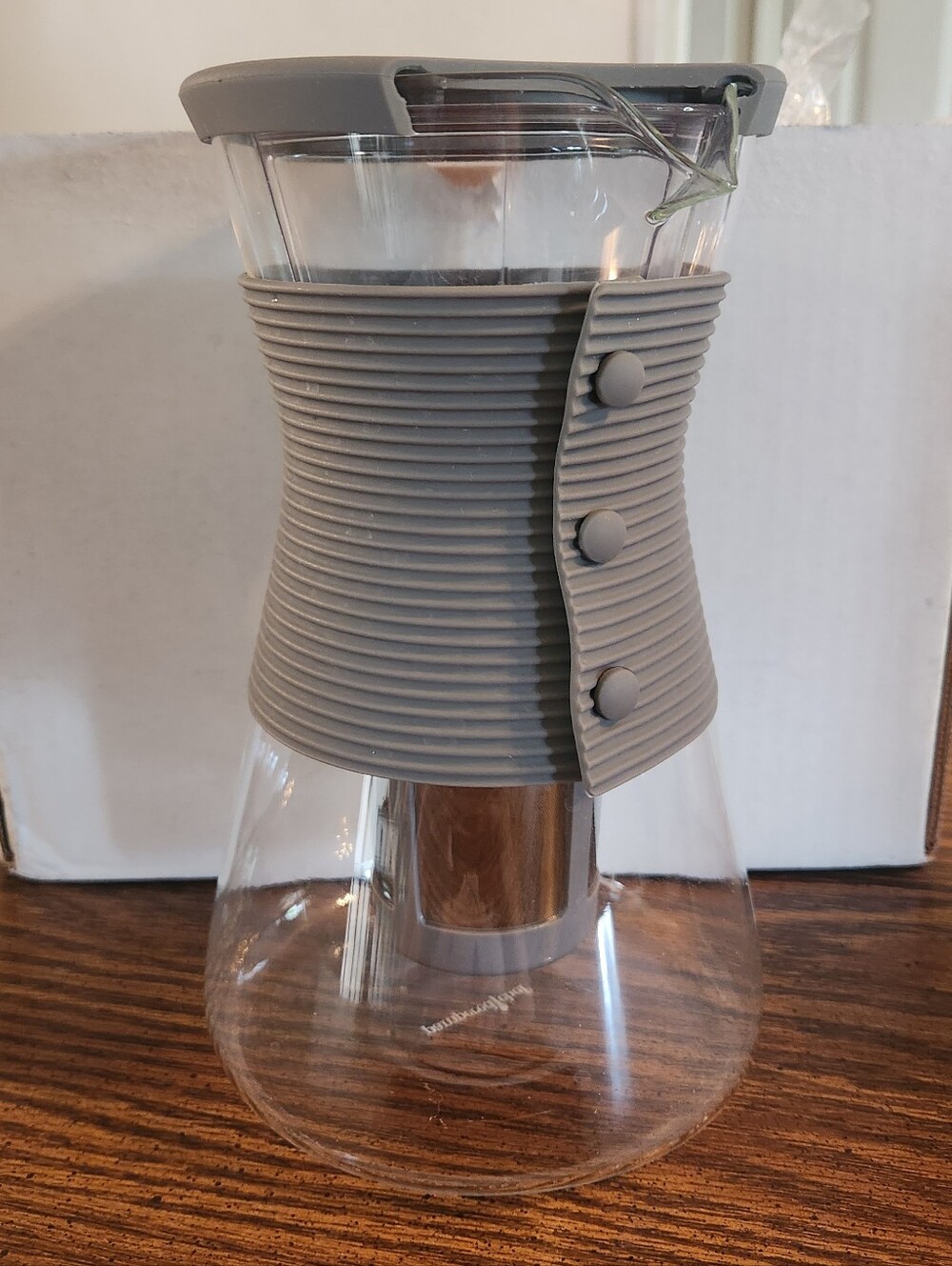 Pampered Chef Gray Glass Carafe And Cold Brew Filter with Silicone Grip
